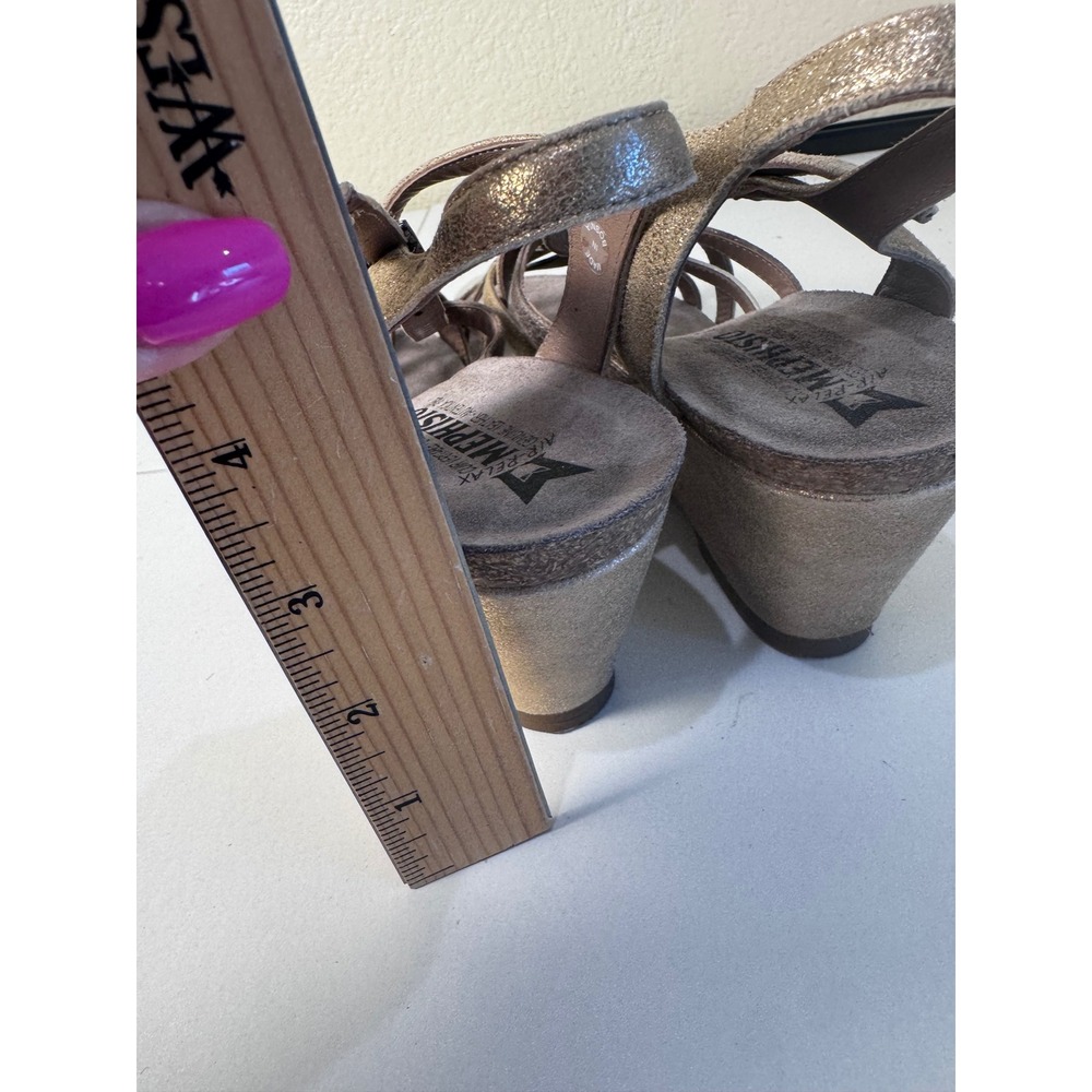 NWOT Mephisto Gaby Spark Wedge Sandals Women 42 Gold Metallic Strappy Minimalist - Picture 4 of 9